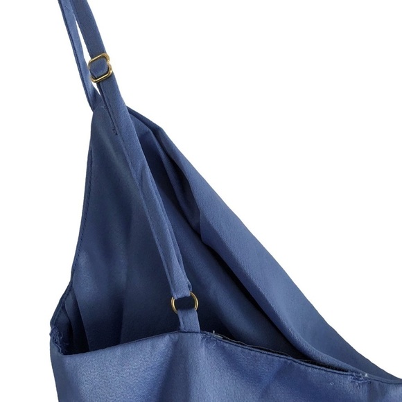 We Wore What NWT Slate Blue Satin Slip Dress - Picture 7 of 12